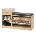 Basicwise Wooden Entryway Shoe Storage Bench with Cushion, Oak QI003942.OK